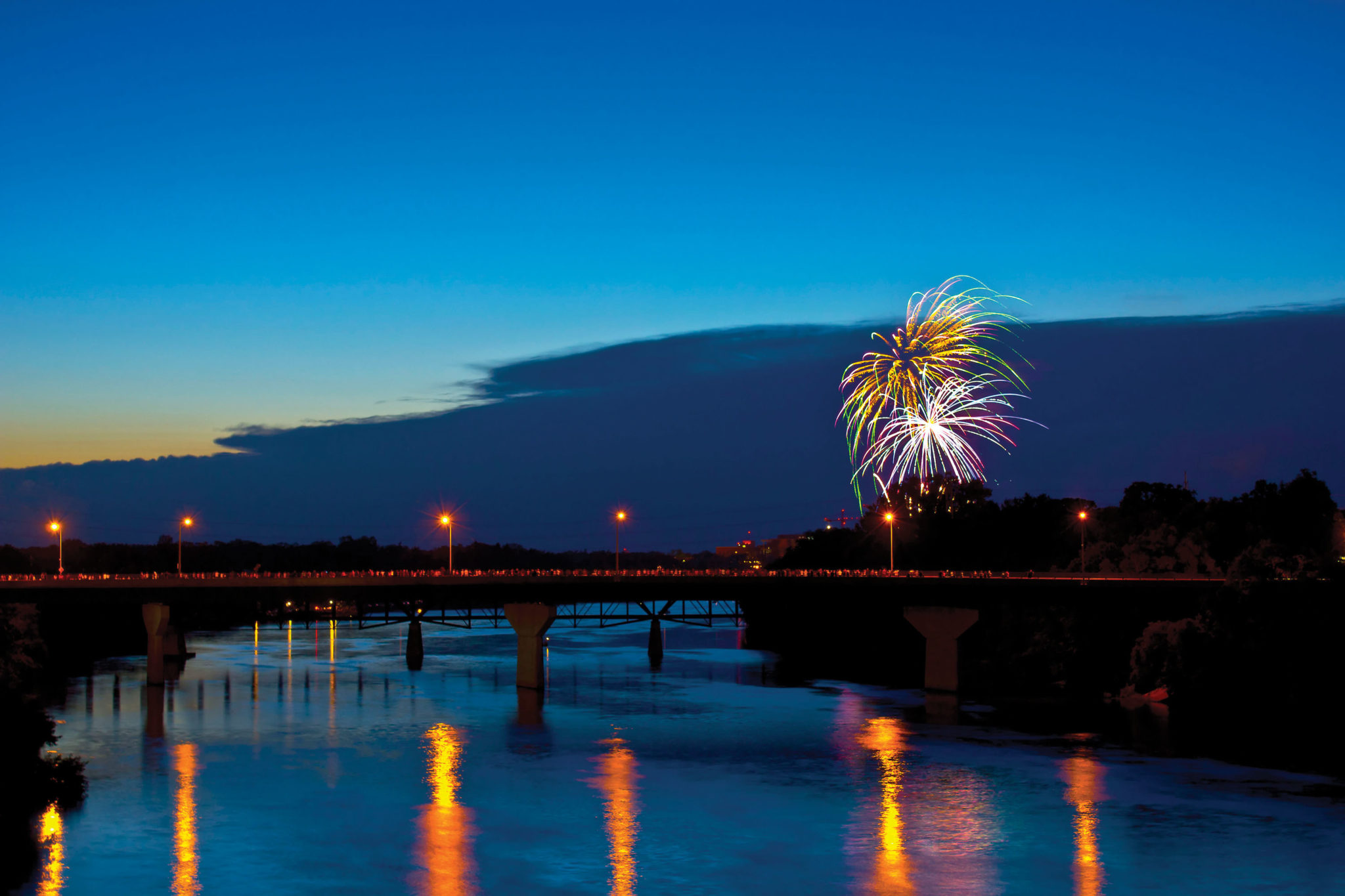 St. Cloud Fireworks over the Mississippi River